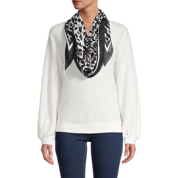 Calvin Klein Accessories - Calvin Klein Animal Print Neck Scarf Black Gray Chiffon Kite NEW